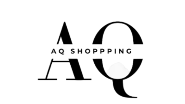 Black 'AQ Shopping' logo on a white background